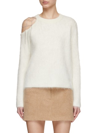 CRUSH COLLECTION | Swarovski Crystal Embellished Fluffy Cashmere One Shoulder Sweater