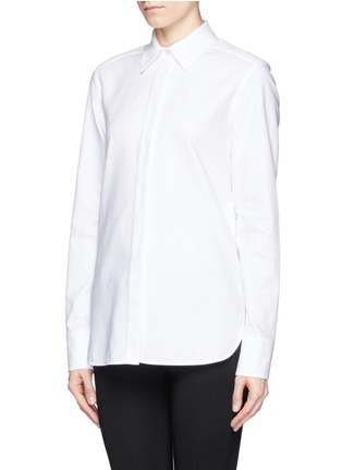 Front View - Click To Enlarge - STELLA MCCARTNEY - Mesh fringe panel textured cotton shirt