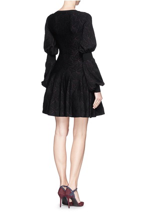 Back View - Click To Enlarge - ALEXANDER MCQUEEN - Leaf jacquard puff sleeve flare dress