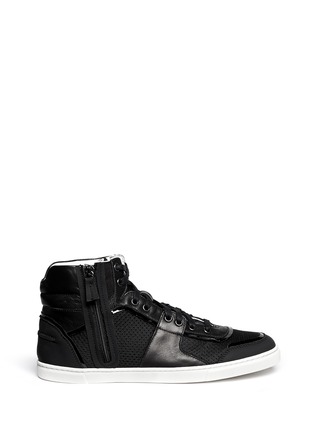 Main View - Click To Enlarge - LANVIN - Leather and mesh high-top sneakers