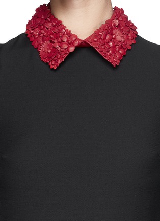 Detail View - Click To Enlarge - VALENTINO GARAVANI - Floral leather collar crepe dress