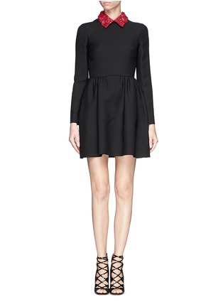 Main View - Click To Enlarge - VALENTINO GARAVANI - Floral leather collar crepe dress