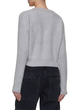 Back View - Click To Enlarge - CRUSH COLLECTION - Chain Detail V-Neck Fluffy Cashmere Jumper
