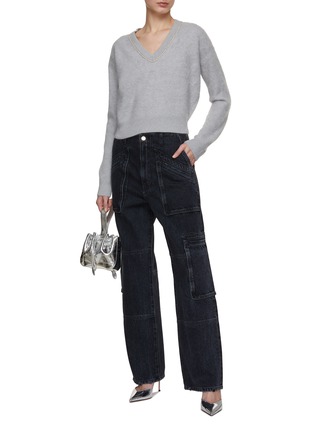 Figure View - Click To Enlarge - CRUSH COLLECTION - Chain Detail V-Neck Fluffy Cashmere Jumper