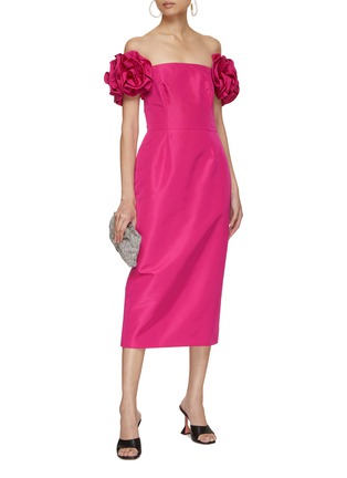 Figure View - Click To Enlarge - CAROLINA HERRERA - Off Shoulder Rosage Fitted Midi Dress