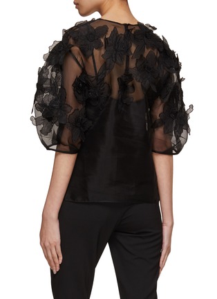Back View - Click To Enlarge - CAROLINA HERRERA - Embroidered Puff Sleeve Silk Blouse
