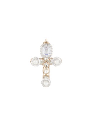 Main View - Click To Enlarge - VENNA - Crystal And Pearl Embellished Cross Brooch