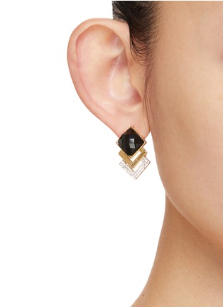Front View - Click To Enlarge - VENNA - Triple Diamond With Gold Fringe Earrings