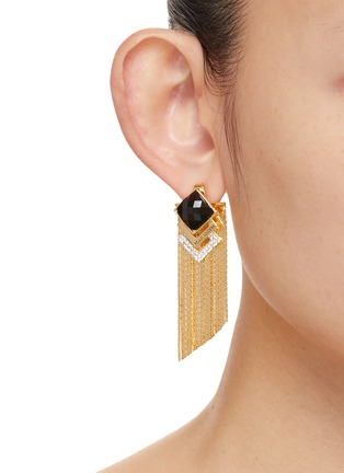Figure View - Click To Enlarge - VENNA - Triple Diamond With Gold Fringe Earrings