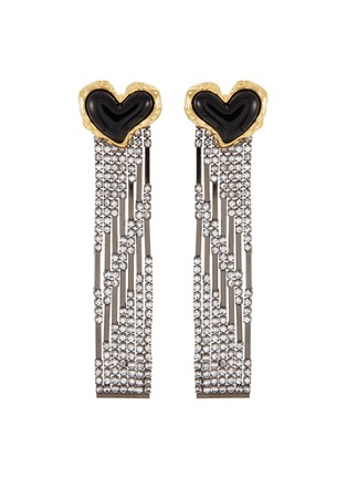 Main View - Click To Enlarge - VENNA - Heart With Crystal Embellished Fringe Earrings