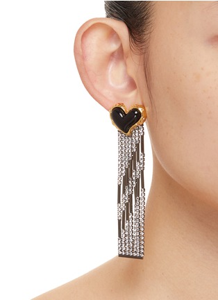 Figure View - Click To Enlarge - VENNA - Heart With Crystal Embellished Fringe Earrings