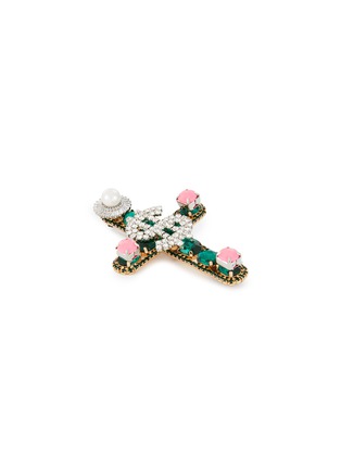 Detail View - Click To Enlarge - VENNA - Dollar Sign Crystal Embellished Cross Brooch
