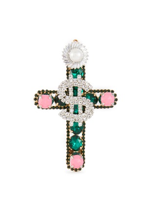 Main View - Click To Enlarge - VENNA - Dollar Sign Crystal Embellished Cross Brooch