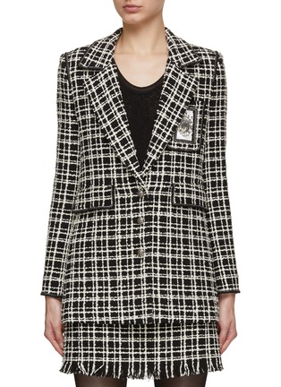 Main View - Click To Enlarge - SOONIL - Chain Embellished Braided Trim Tweed Blazer