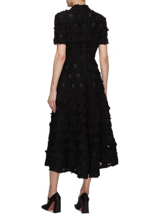 Back View - Click To Enlarge - SOONIL - Short Sleeve Belted Lace Square Cutout Midi Dress