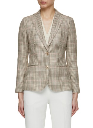 Main View - Click To Enlarge - KITON - Single Breasted Silk Cotton Cashmere Plaid Blazer