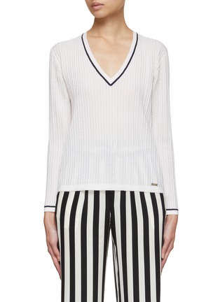 Main View - Click To Enlarge - KITON - V-Neck Contrast Trim Ribbed Knit Top