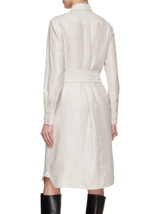 Back View - Click To Enlarge - KITON - Belted Linen Shirt Dress