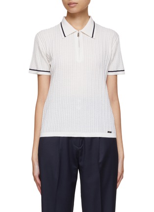 Main View - Click To Enlarge - KITON - Zip Top Contrast Trim Ribbed Polo