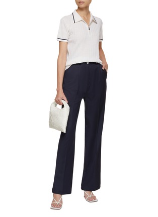 Figure View - Click To Enlarge - KITON - Zip Top Contrast Trim Ribbed Polo