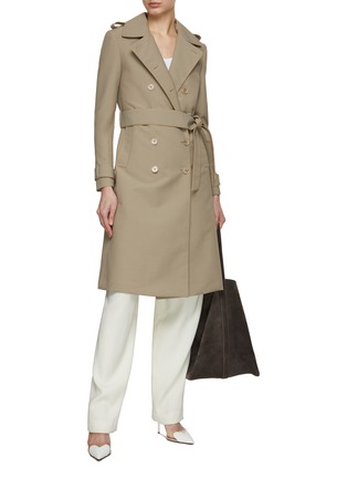 Figure View - Click To Enlarge - KITON - Double Breasted Leather Trim Trench Coat