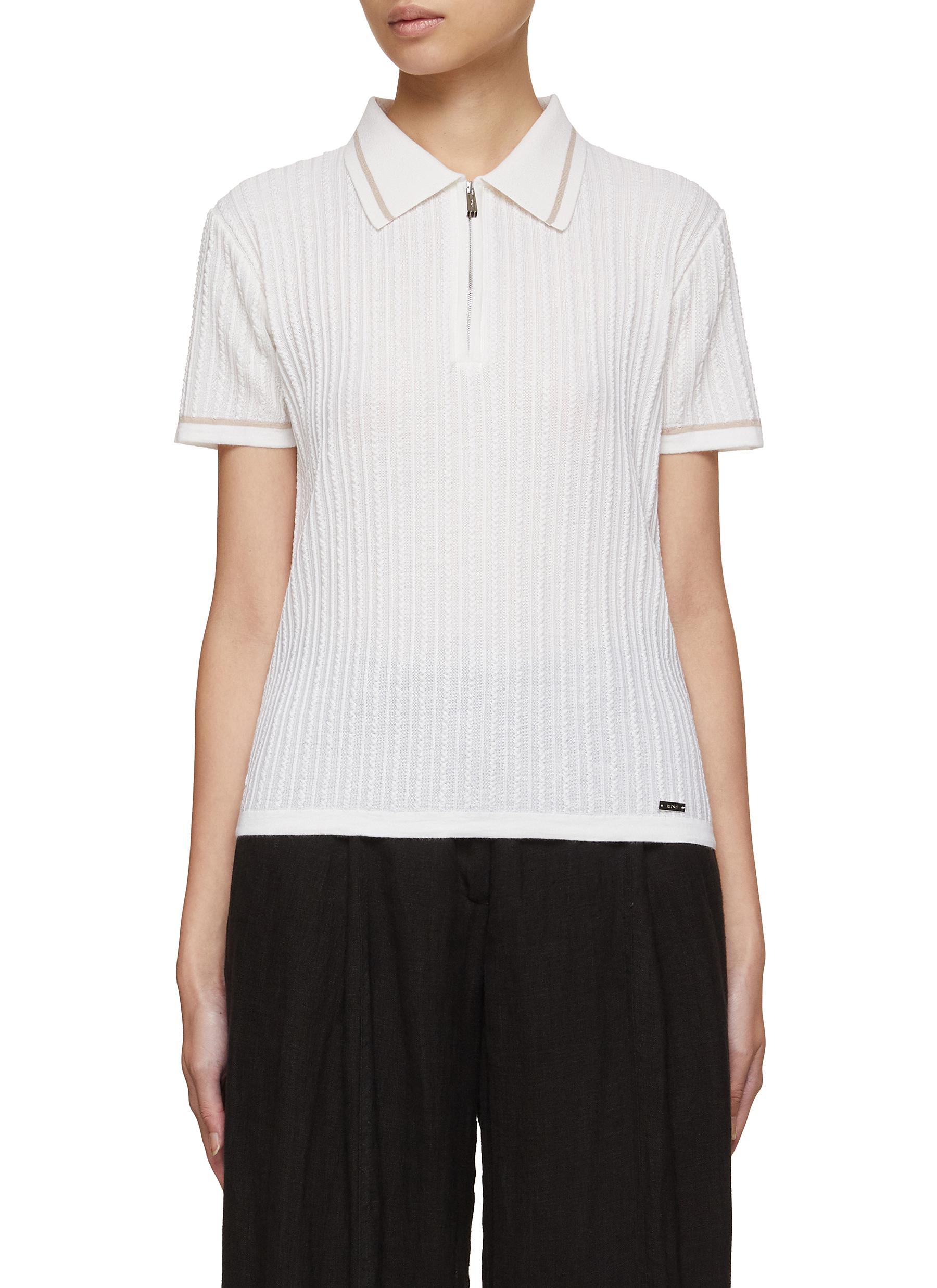 Zip Top Contrast Trim Ribbed Polo