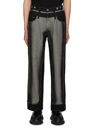 Main View - Click To Enlarge - FENG CHEN WANG - Layered Raw Edge Dyed Jeans