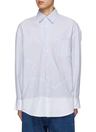Main View - Click To Enlarge - FENG CHEN WANG - Patchwork Striped Cotton Blend Shirt