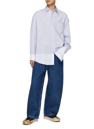 Figure View - Click To Enlarge - FENG CHEN WANG - Patchwork Striped Cotton Blend Shirt
