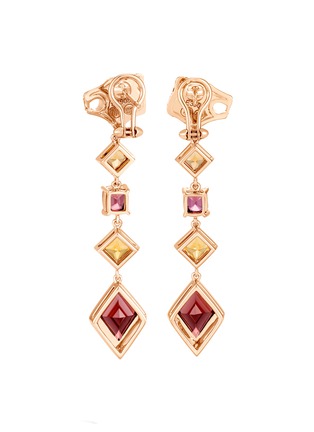Detail View - Click To Enlarge - JOHN HARDY - Cinta Black Diamond Rhodolite Brown Sapphire Zicron Tsavorite Garnet 18K Rose Gold Macan Earrings
