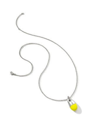 Detail View - Click To Enlarge - JOHN HARDY - Classic Chain Diamond Neon Yellow Pebble Pendant Sterling Silver Necklace — Size 22-24