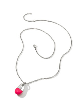 Detail View - Click To Enlarge - JOHN HARDY - Classic Chain Diamond Neon Pink Pebble Pendant Necklace — Size 22-24