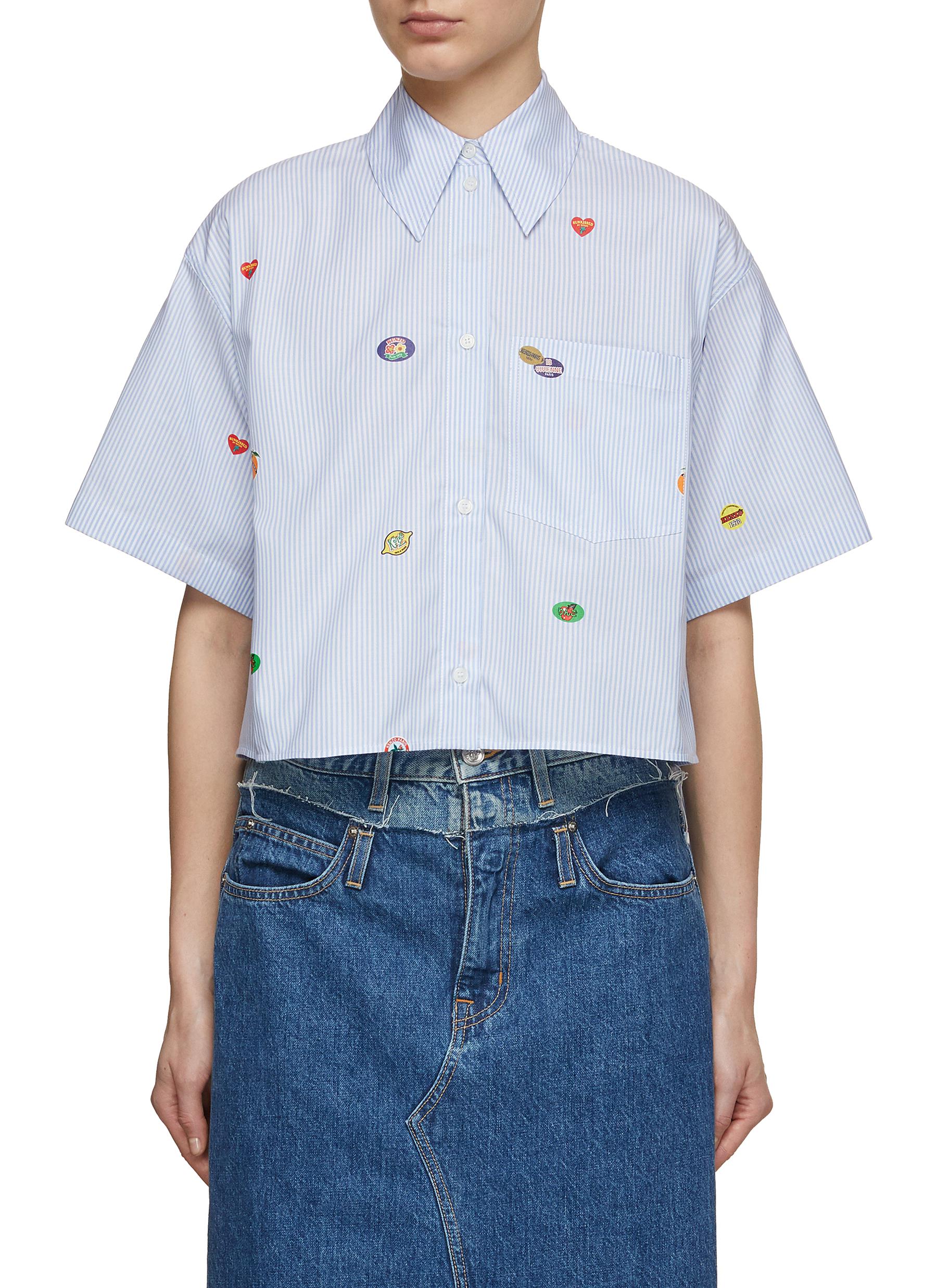 Fruit Stickers Cropped Cotton Shirt