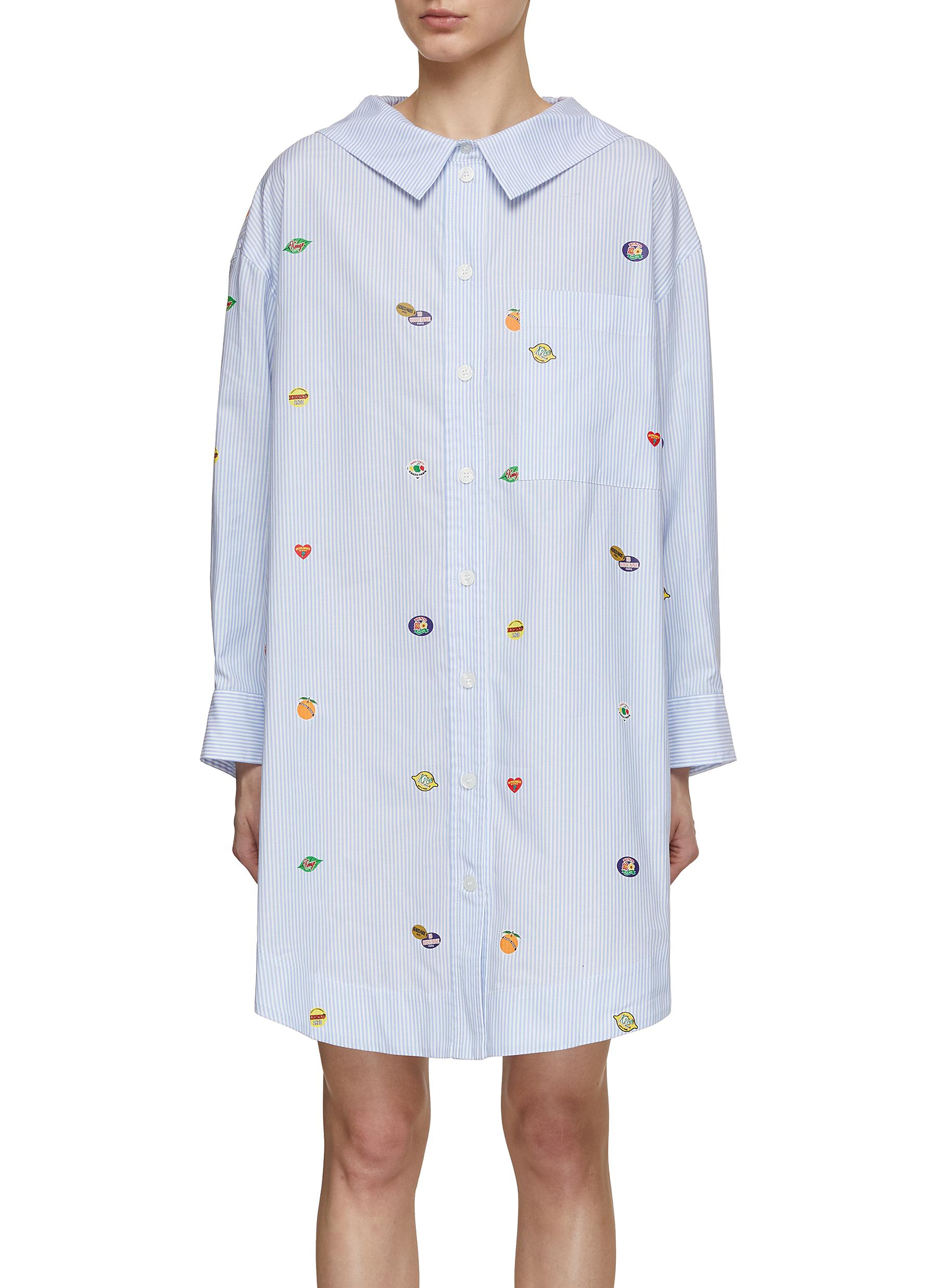 Fruit Stickers Hooded Cotton Shirt Dress