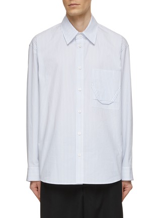 Main View - Click To Enlarge - SOLID HOMME - Sewed Line Pattern Chest Pocket Striped Shirt