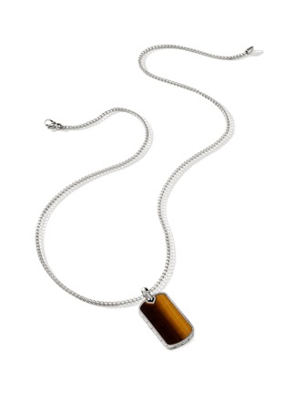 Detail View - Click To Enlarge - JOHN HARDY - Tiger Eye Sterling Silver Dog Tag Pendant 2mm Chain Necklace — Size 24