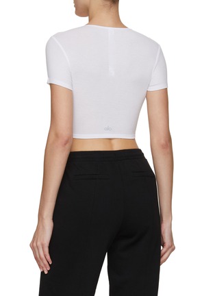 Back View - Click To Enlarge - ALO YOGA - Ribbed Knotty Short Sleeve Crop Top