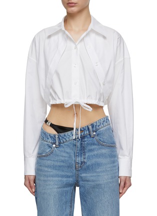 Main View - Click To Enlarge - T BY ALEXANDER WANG - Drawstring Waist Double Layered Cropped Shirt