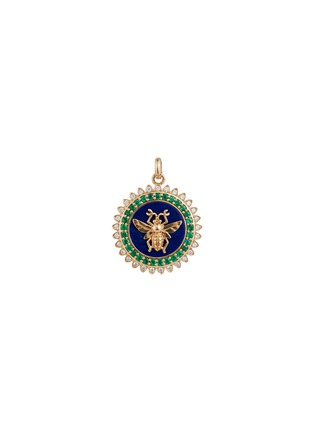 Main View - Click To Enlarge - STORROW JEWELRY - Minnie 14K Gold Diamond Green Emerald Bee Medallion Charm