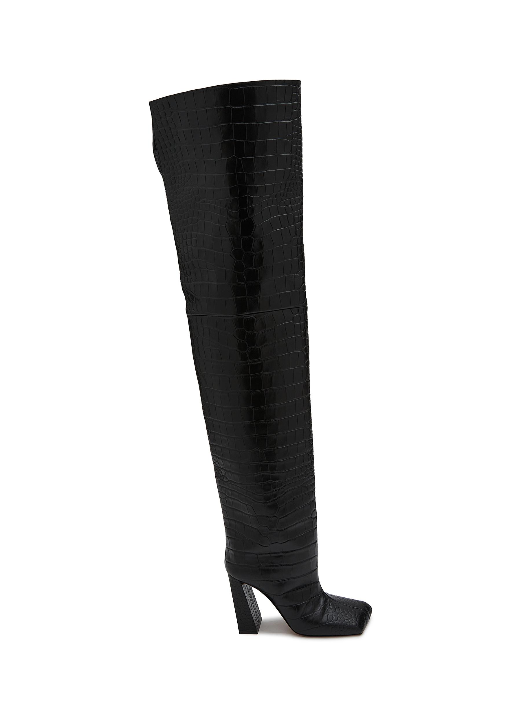 Marine 95 Embossed Croc Leather Thigh High Boots