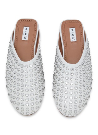 Detail View - Click To Enlarge - ALAÏA - Crystal Embellished Nappa Leather Flat Mules