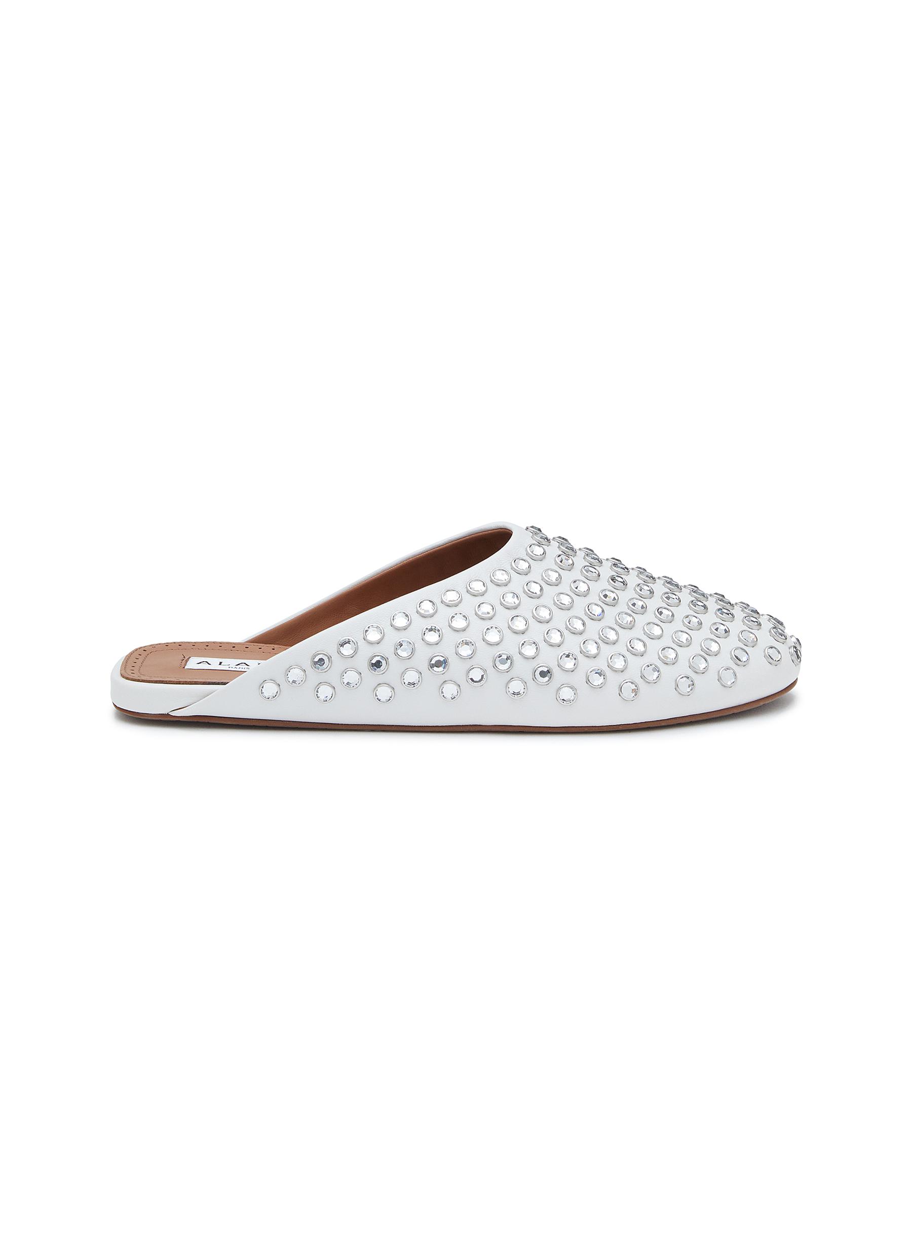 ALAÏA | Crystal Embellished Nappa Leather Flat Mules | Women