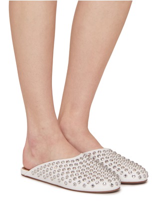 Figure View - Click To Enlarge - ALAÏA - Crystal Embellished Nappa Leather Flat Mules