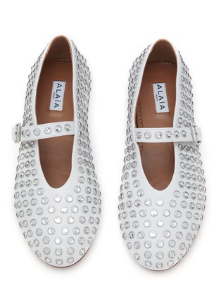 Detail View - Click To Enlarge - ALAÏA - Nappa Leather Crystal Embellished Ballerina Flats With Strap