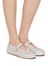 Figure View - Click To Enlarge - ALAÏA - Nappa Leather Crystal Embellished Ballerina Flats With Strap