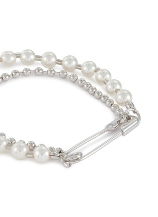 Detail View - Click To Enlarge - NUMBERING - Crystal Pearl Plated Brass Safety Pin Bracelet