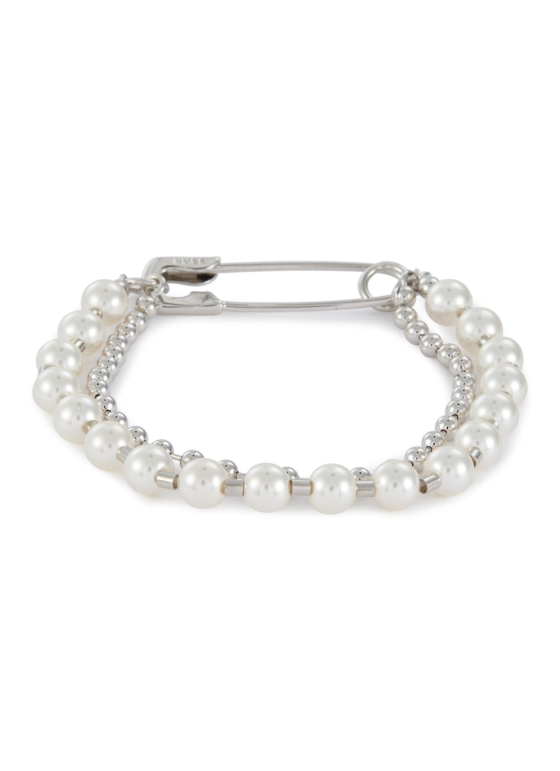 Crystal Pearl Plated Brass Safety Pin Bracelet