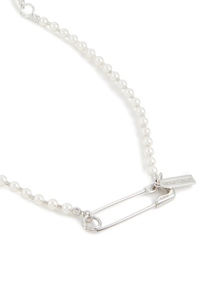 Detail View - Click To Enlarge - NUMBERING - Crystal Pearl Plated Brass Safety Pin Long Necklace