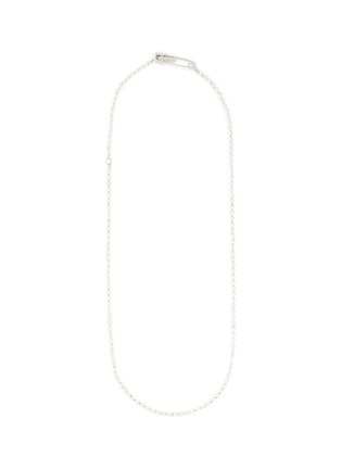 Main View - Click To Enlarge - NUMBERING - Crystal Pearl Plated Brass Safety Pin Long Necklace