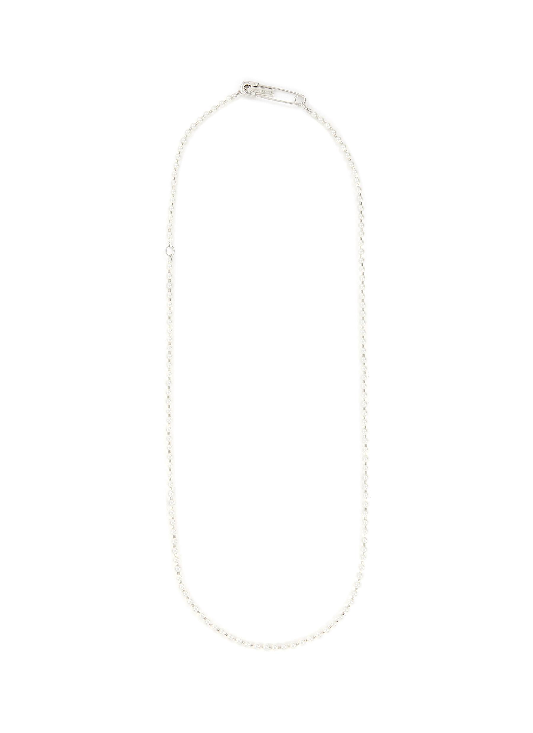 Crystal Pearl Plated Brass Safety Pin Long Necklace